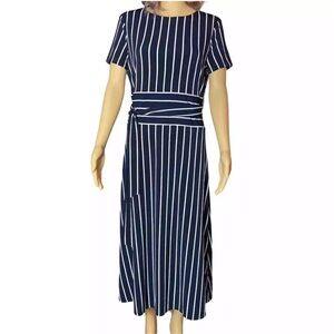 Ralph Lauren Kristie Midi Dress Blue Sz 16